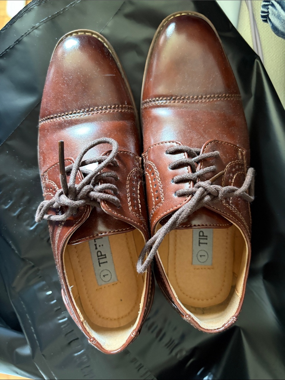 Kids Brown Leather Lace-Up Dress Shoes